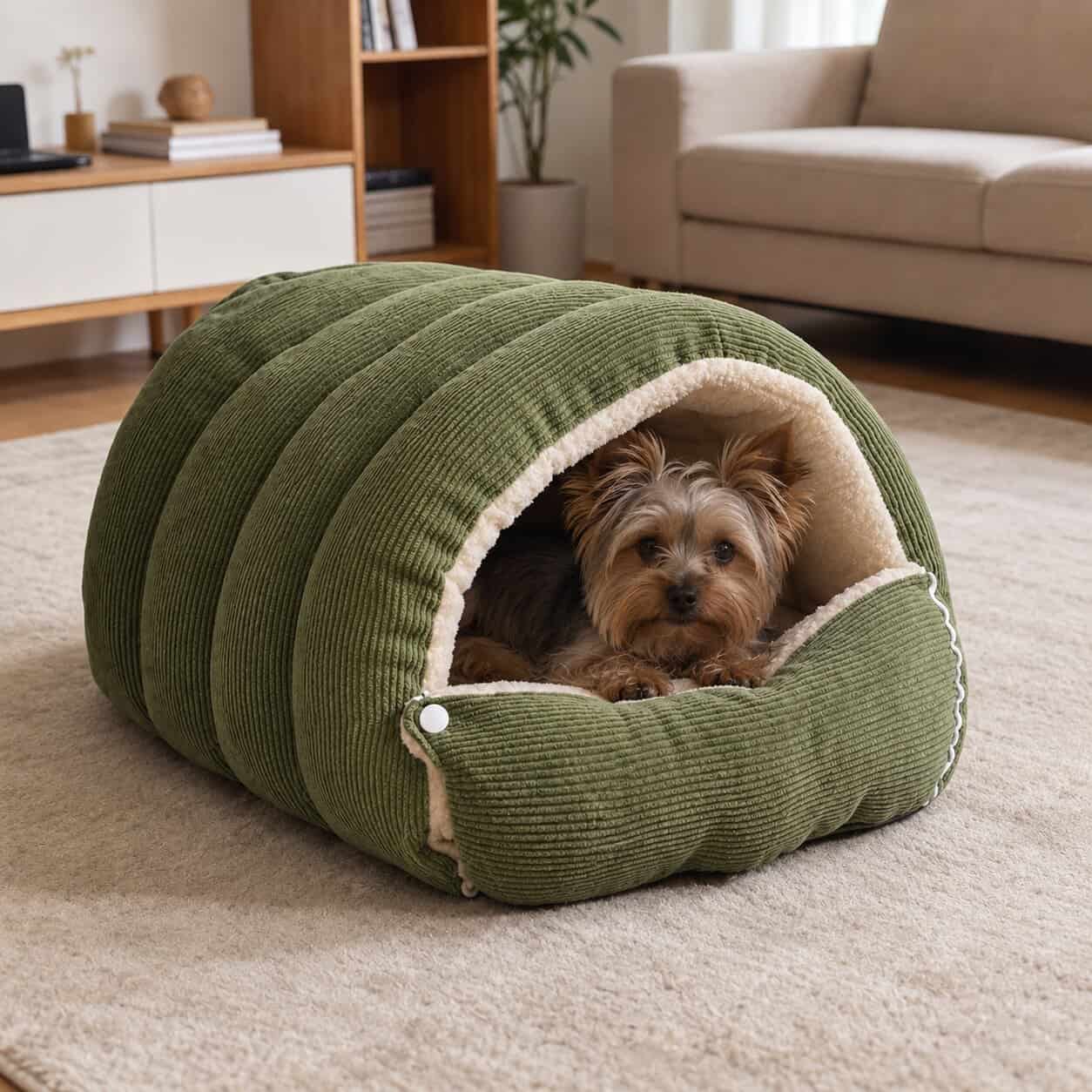 7fedeae2-1b7e-49e1-bc63-23eee109c01c Corduroy Yorkie Cave Bed - Image 1