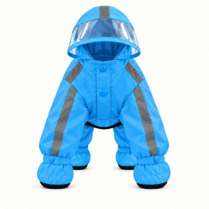 Blue 4-paw Yorkie raincoat with transparent visor