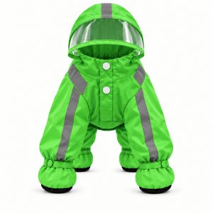 Lime green 4-paw Yorkie raincoat with hood and visor
